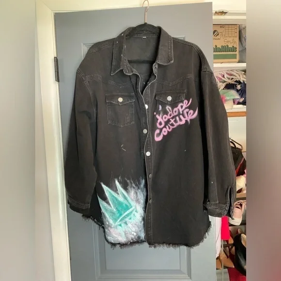 Custom painted white denim size medium Jean jacket “ - Picture 14 of 16